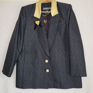 Vintage 80s Criscione New York Black Gold Leather Blazer Jacket Size Medium